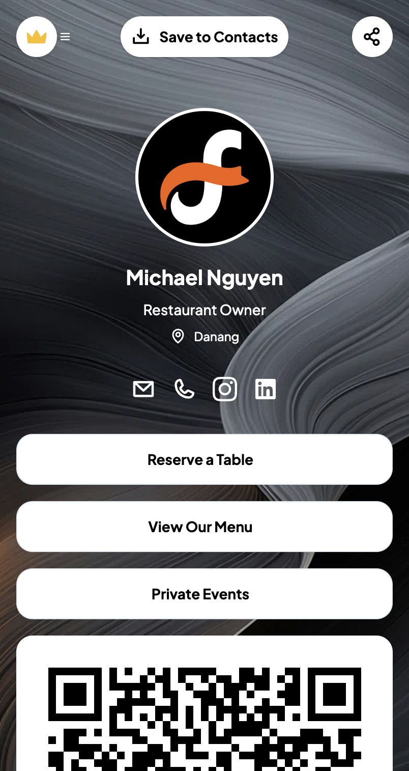 A Connect Profile with custom links followed by a QR code block.